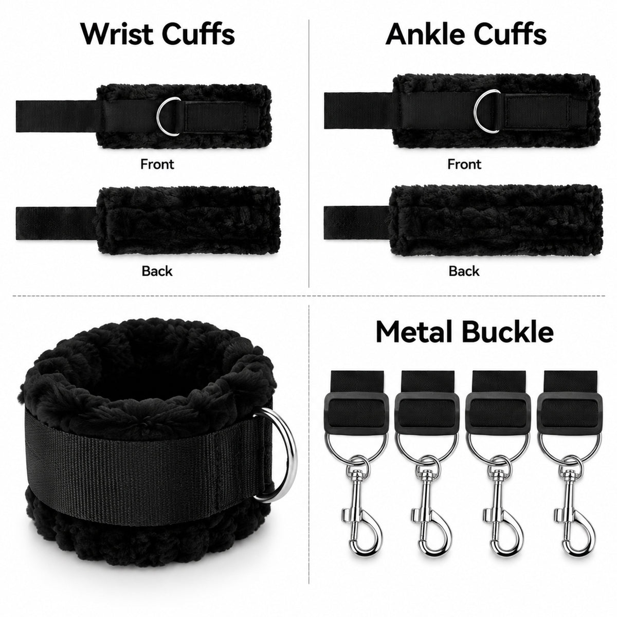 6-Piece Under-Bed Bondage Restraint Set – Adjustable Straps & Plush Cuffs