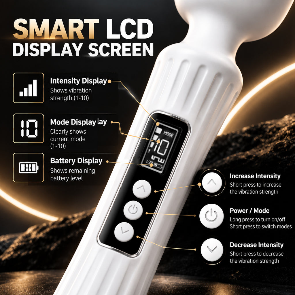 Rechargeable Vibrating Massage Wand with LCD Display