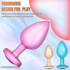 3-Piece Metal Anal Plug Set – Graduated Sizes with Jewel-Inspired Bases