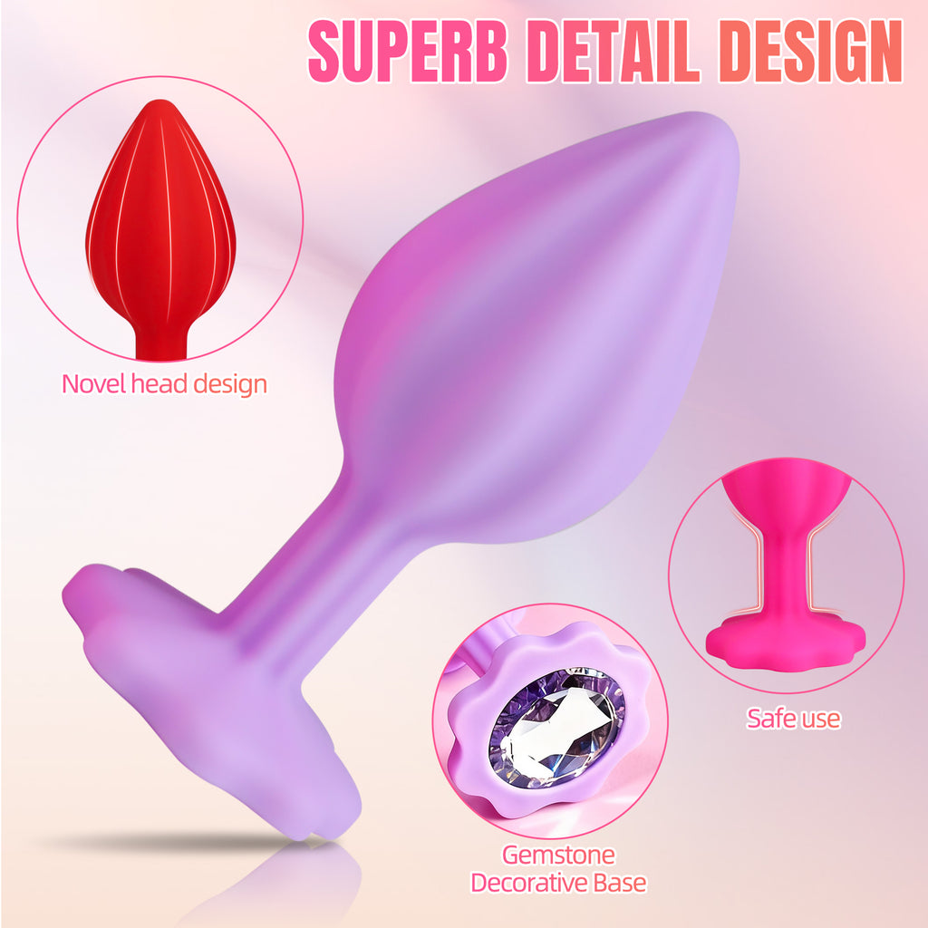 3-Piece Colorful Silicone Anal Plug Set – Graduated Sizes with Crystal Jewel Bases