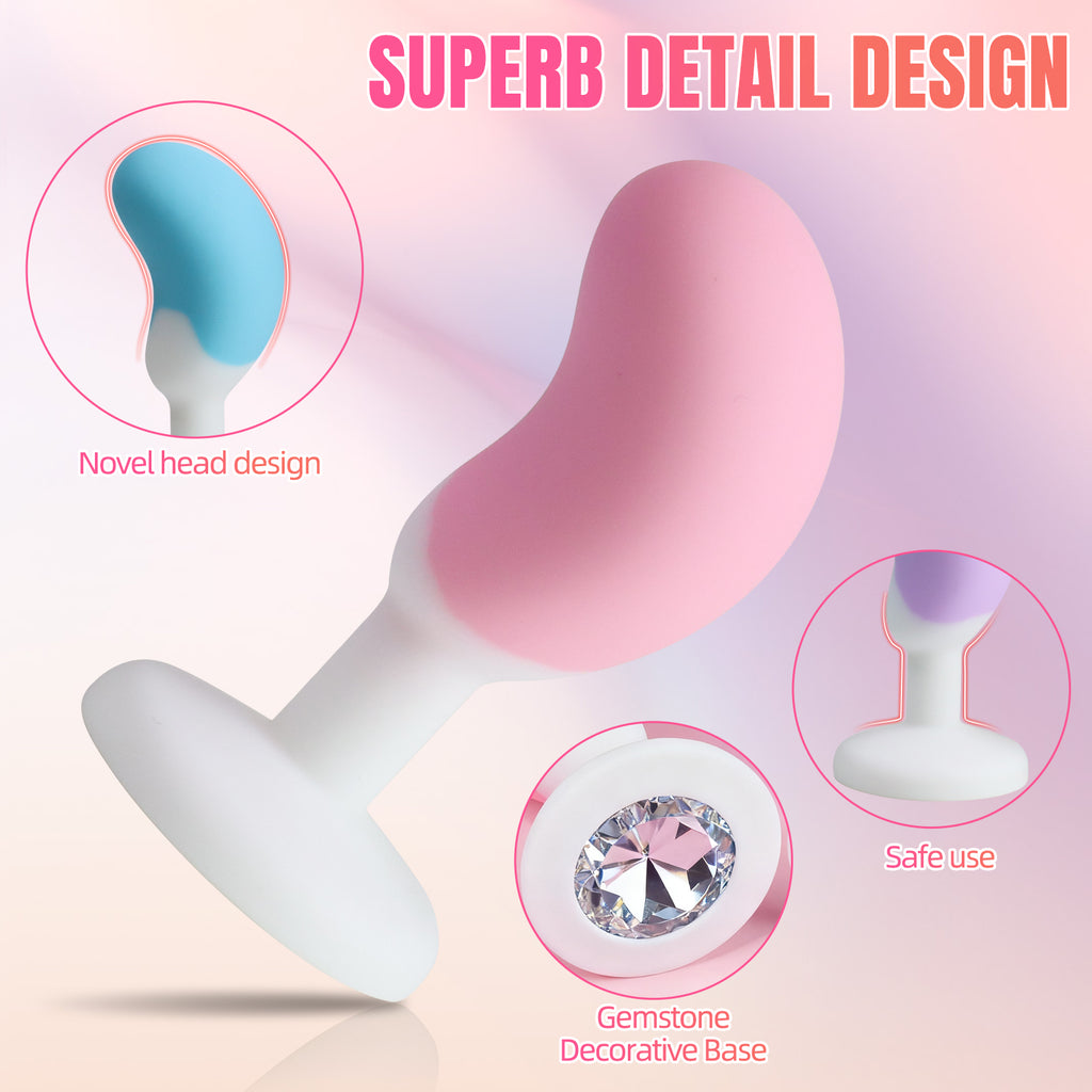 3-Piece Curved Silicone Anal Plug Set – Graduated Sizes with Jewel Bases