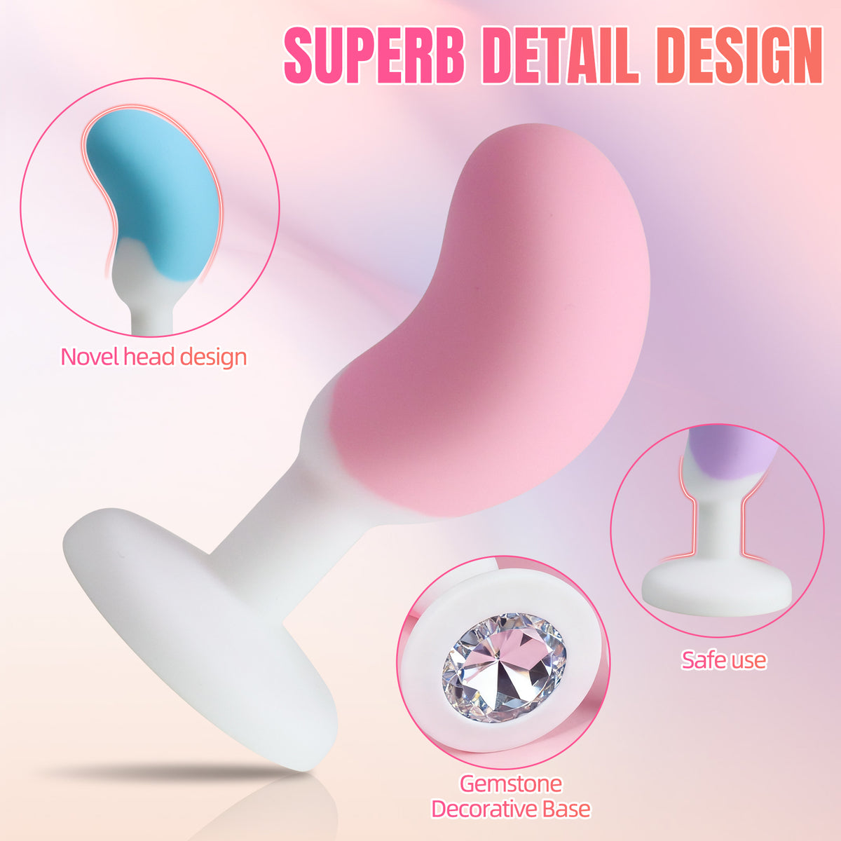 3-Piece Curved Silicone Anal Plug Set – Graduated Sizes with Jewel Bases