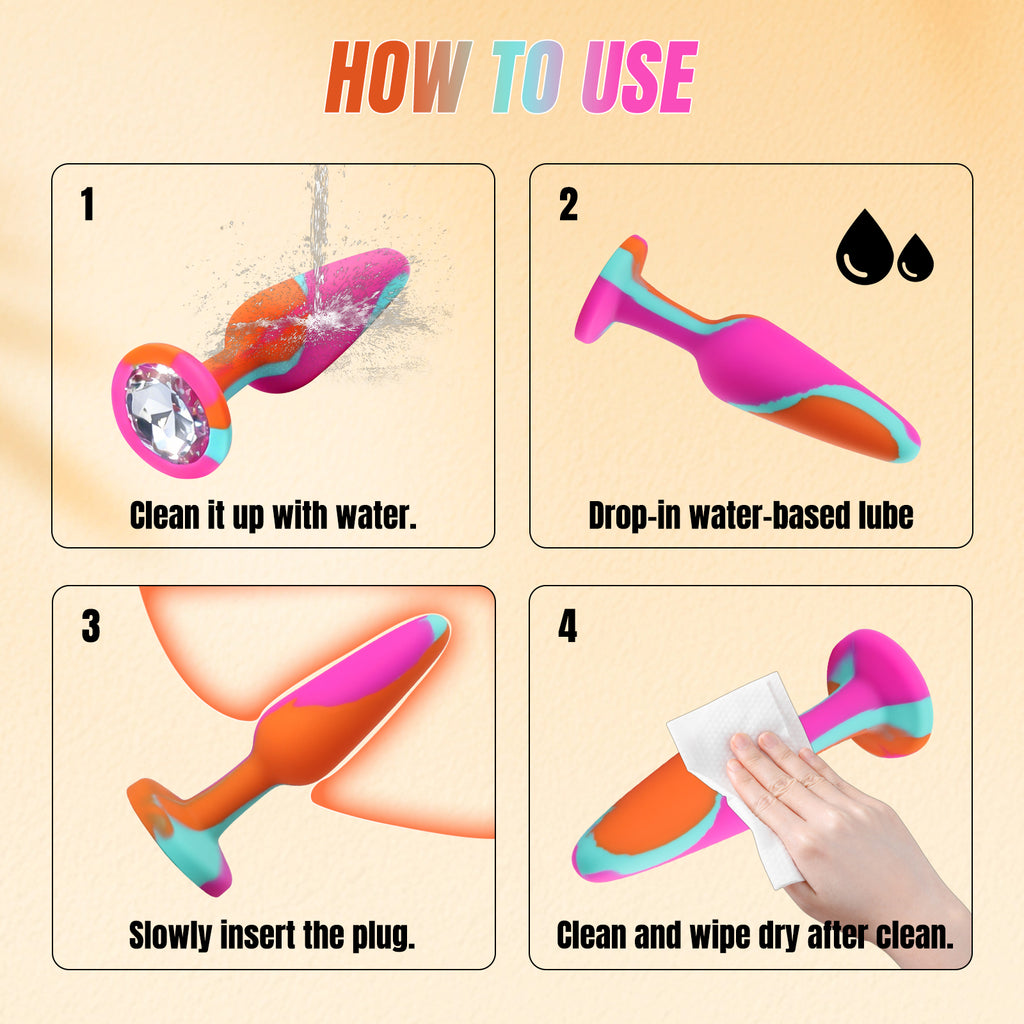 3-Piece Silicone Anal Plug Set with Jewel Bases