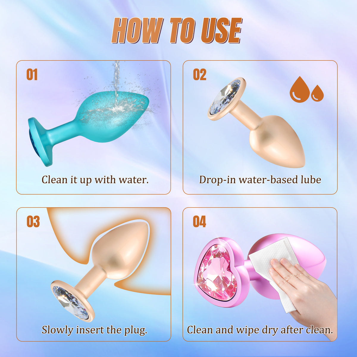 3-Piece Metal Anal Plug Set – Graduated Sizes with Jewel-Inspired Bases