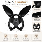 Black PU Leather Rabbit Ear Mask – Adjustable Unisex Masquerade Costume