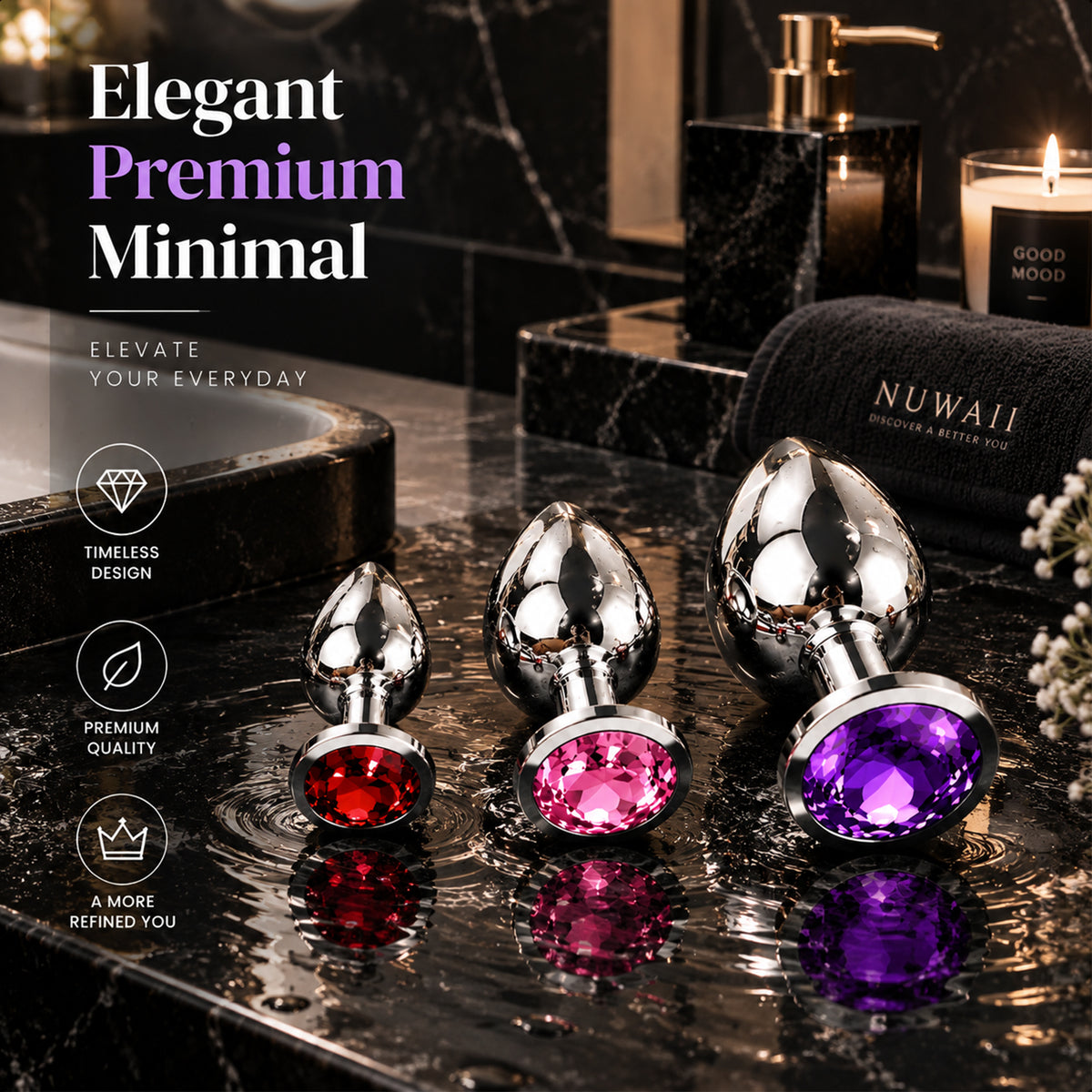 3-Piece Metal Anal Plug Set with Colorful Jewel Bases