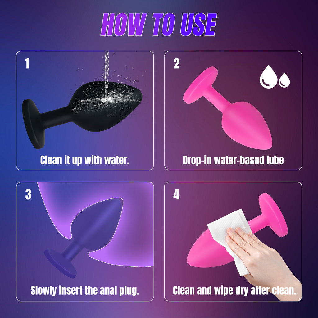 3-Piece Multicolor Silicone Anal Plug Set with Jewel Bases
