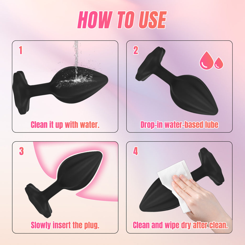 3-Piece Black Silicone Anal Plug Set – Graduated Sizes with Crystal Jewel Bases