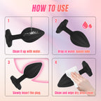 3-Piece Black Silicone Anal Plug Set – Graduated Sizes with Crystal Jewel Bases