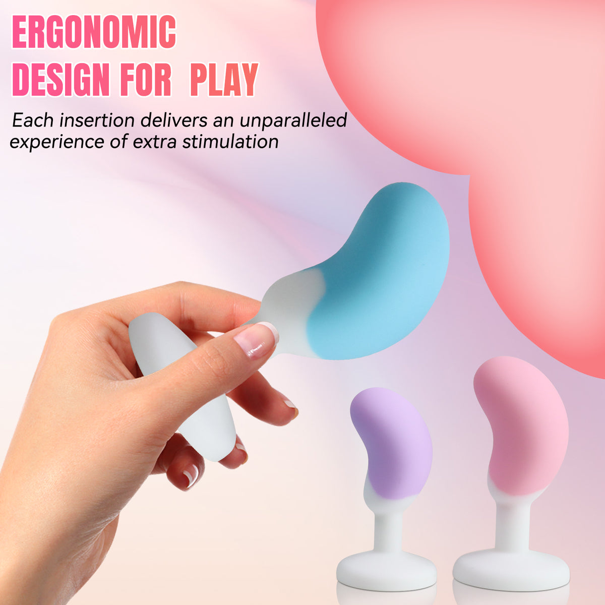 3-Piece Curved Silicone Anal Plug Set – Graduated Sizes with Jewel Bases