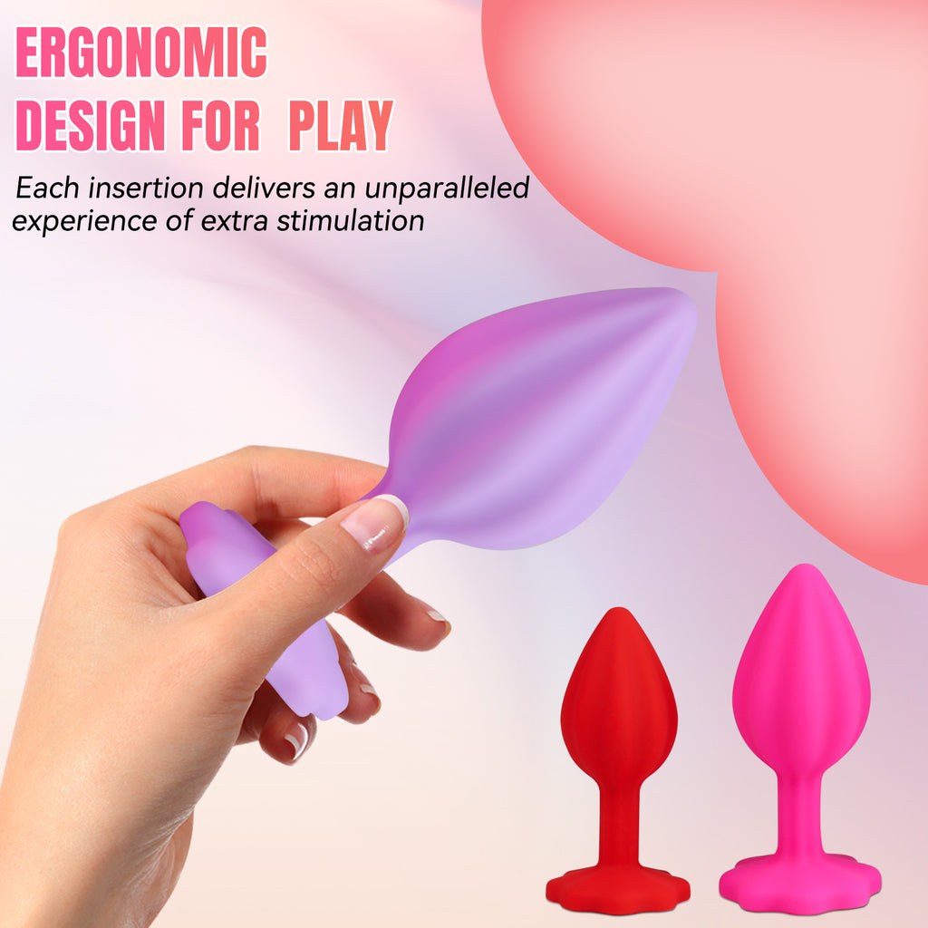 3-Piece Colorful Silicone Anal Plug Set – Graduated Sizes with Crystal Jewel Bases
