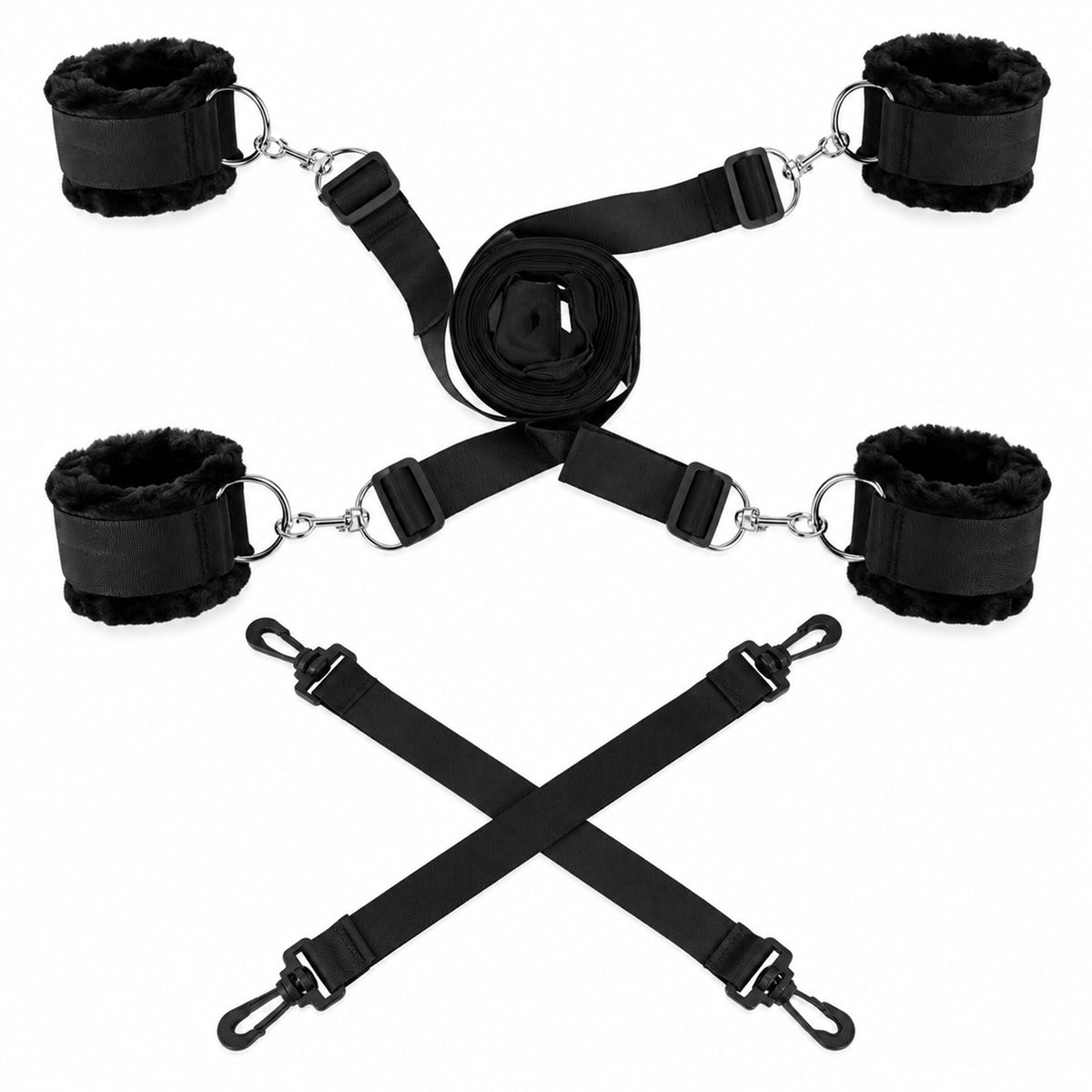 6-Piece Under-Bed Bondage Restraint Set – Adjustable Straps & Plush Cuffs