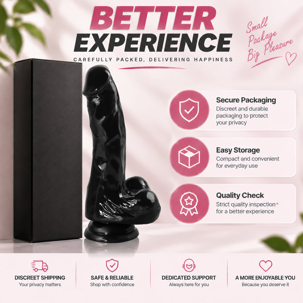 7.09-Inch Realistic TPE Dildo with Suction Cup – Soft Flexible Black Design