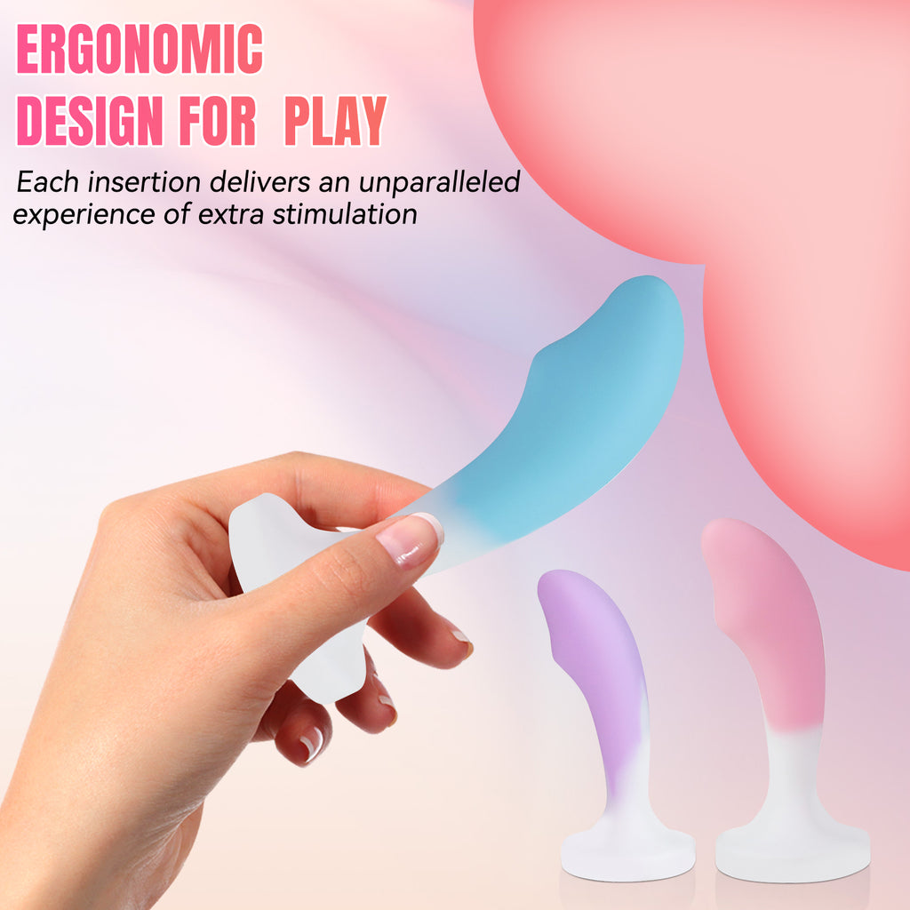 3-Piece Curved Silicone Anal Plug Set – Graduated Sizes with Crystal Jewel Bases