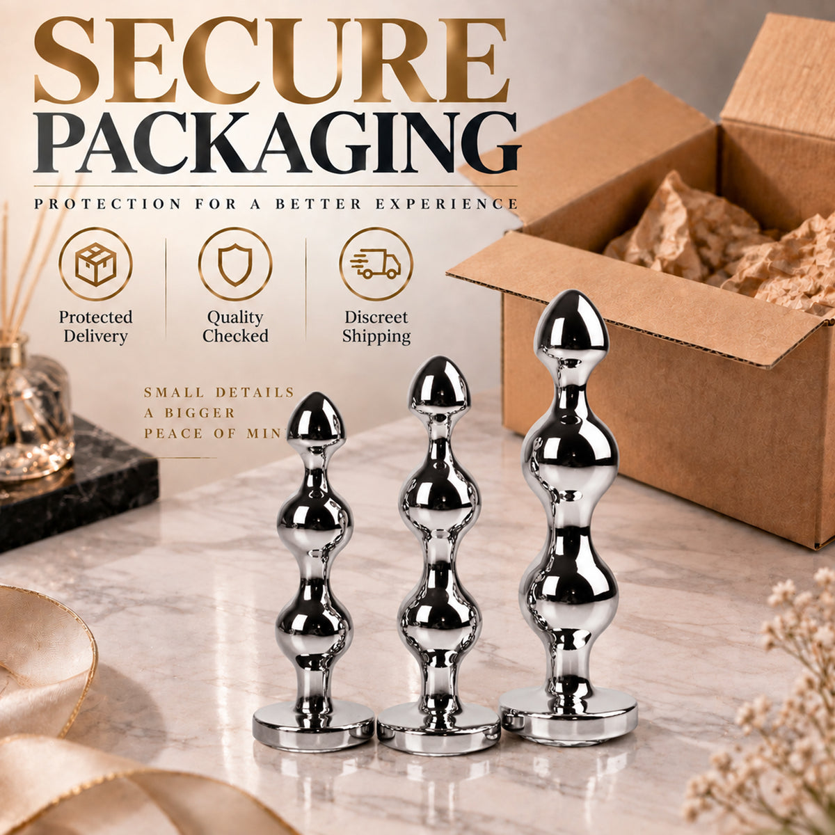 3-Piece Jeweled Metal Anal Plug Set – Silver Finish, 3 Graduated Sizes