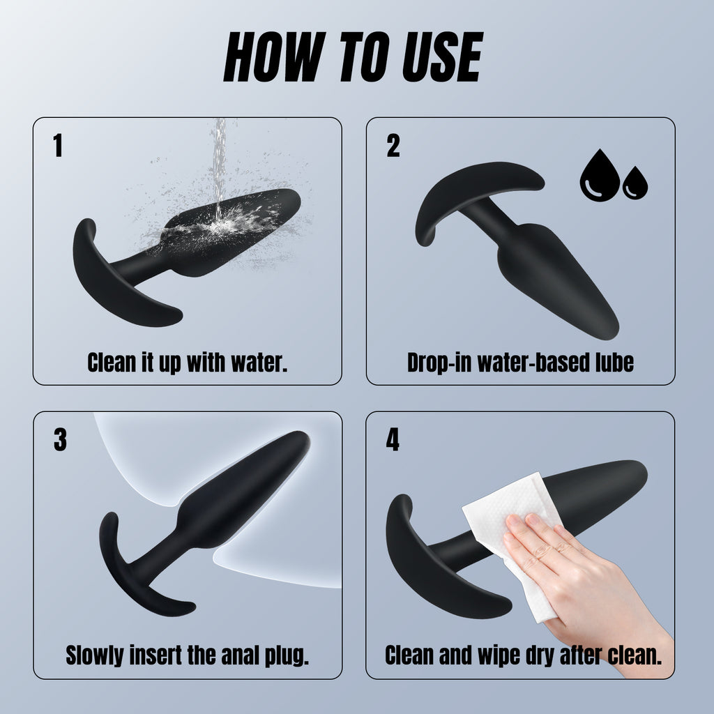 3-Piece Black Silicone Anal Plug Set – Graduated Sizes with Flared Bases