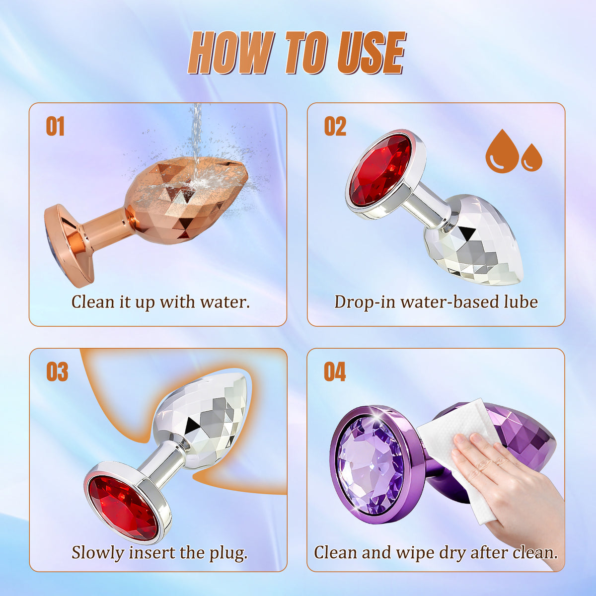 3-Piece Stainless Steel Crystal Anal Plug Set - image 7