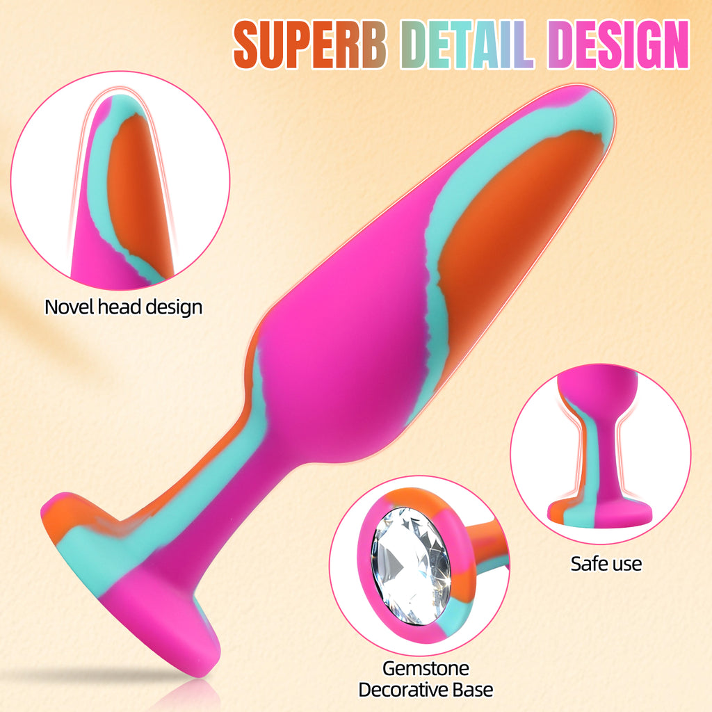 3-Piece Silicone Anal Plug Set with Jewel Bases