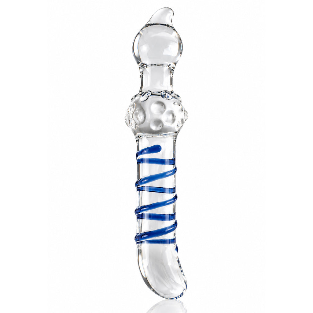 7.48-Inch Clear Glass Dildo with Blue Spiral
