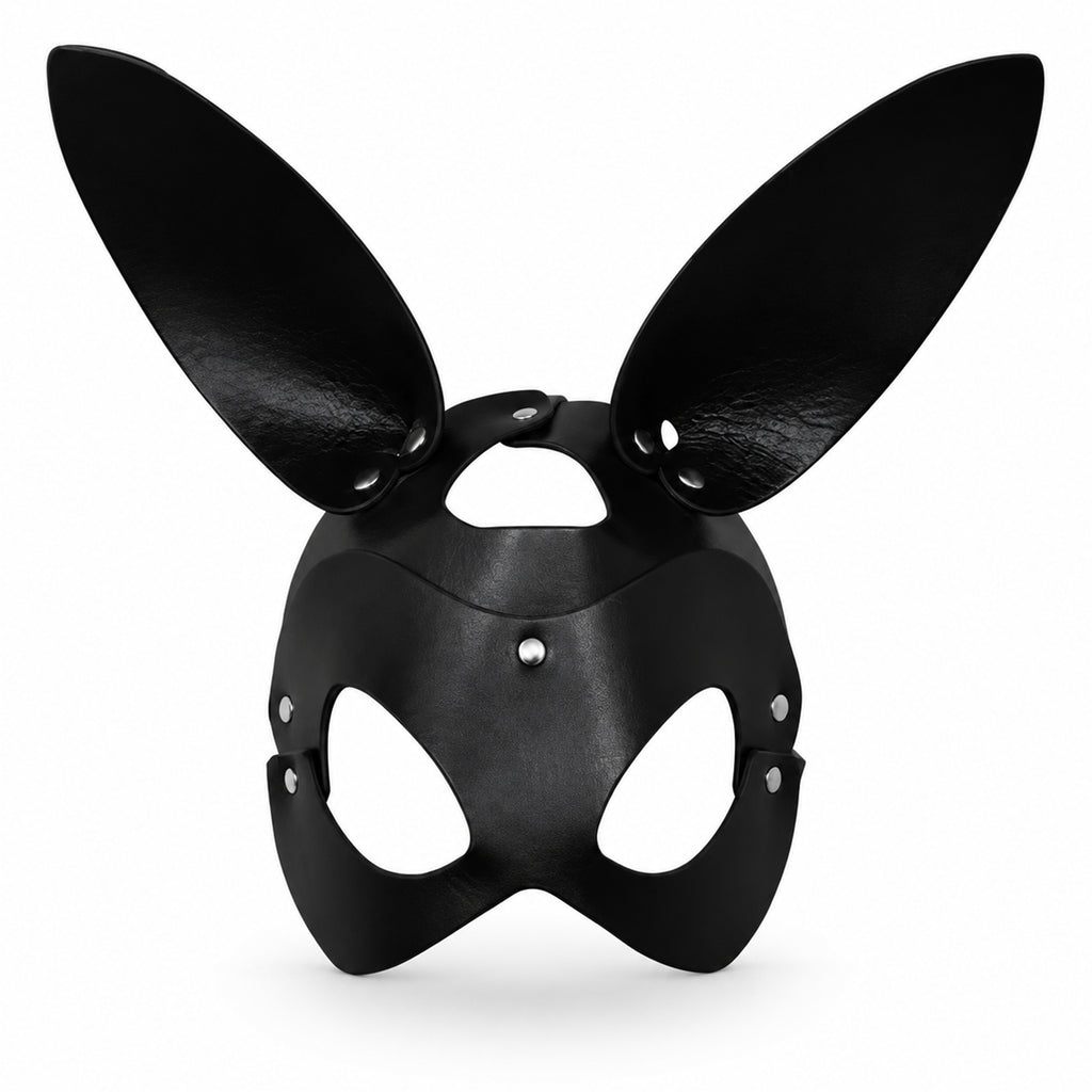 Black PU Leather Rabbit Ear Mask – Adjustable Unisex Masquerade Costume