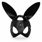 Black PU Leather Rabbit Ear Mask – Adjustable Unisex Masquerade Costume