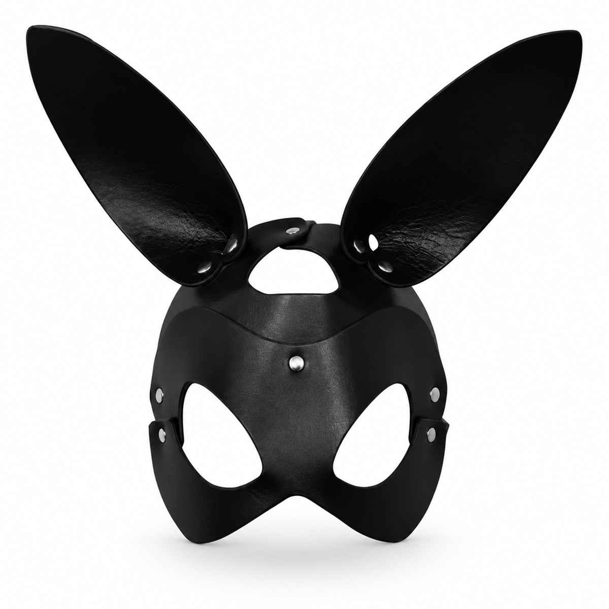 Black PU Leather Rabbit Ear Mask – Adjustable Unisex Masquerade Costume