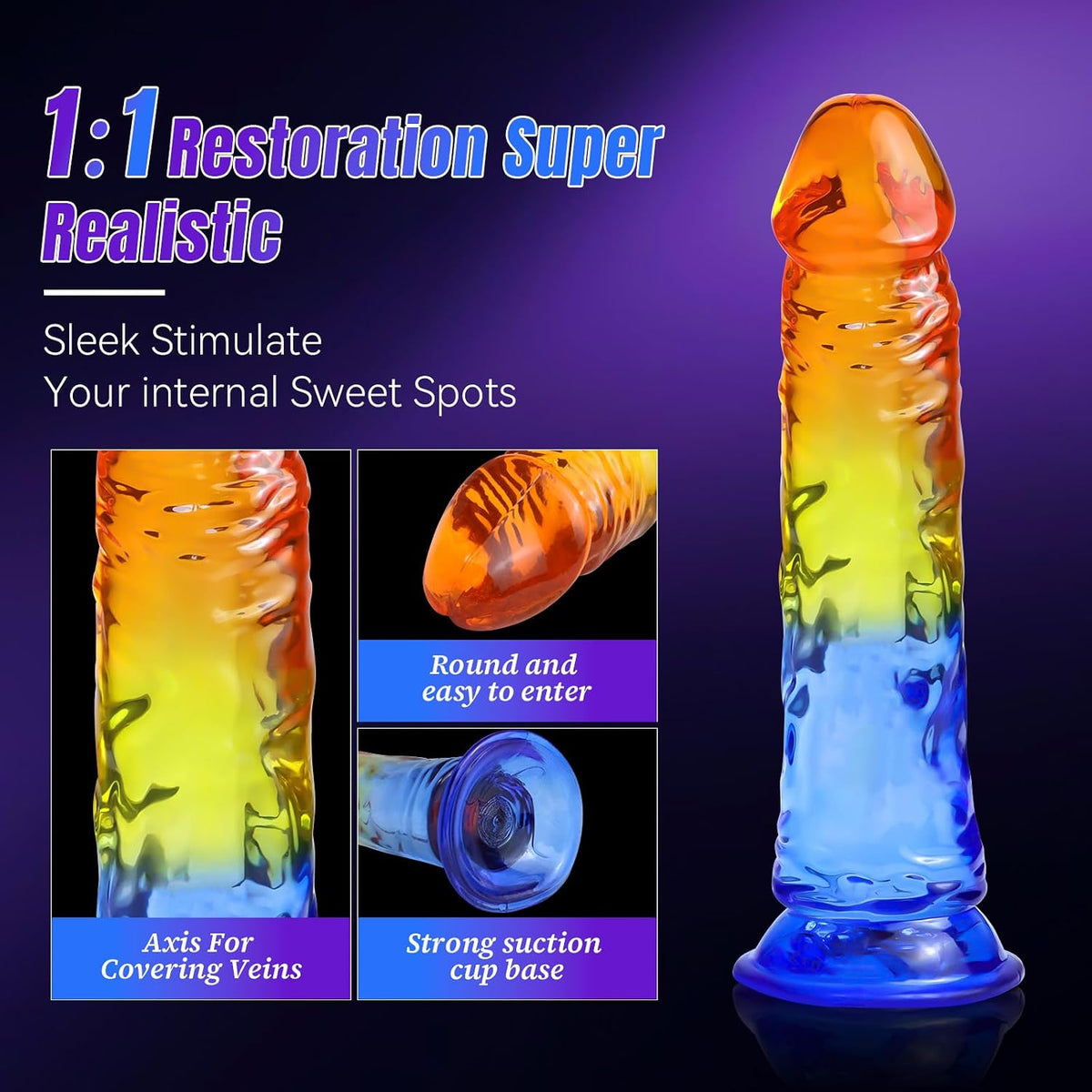 9-Inch Color Swirl Silicone Dildo with Suction Base - image 3