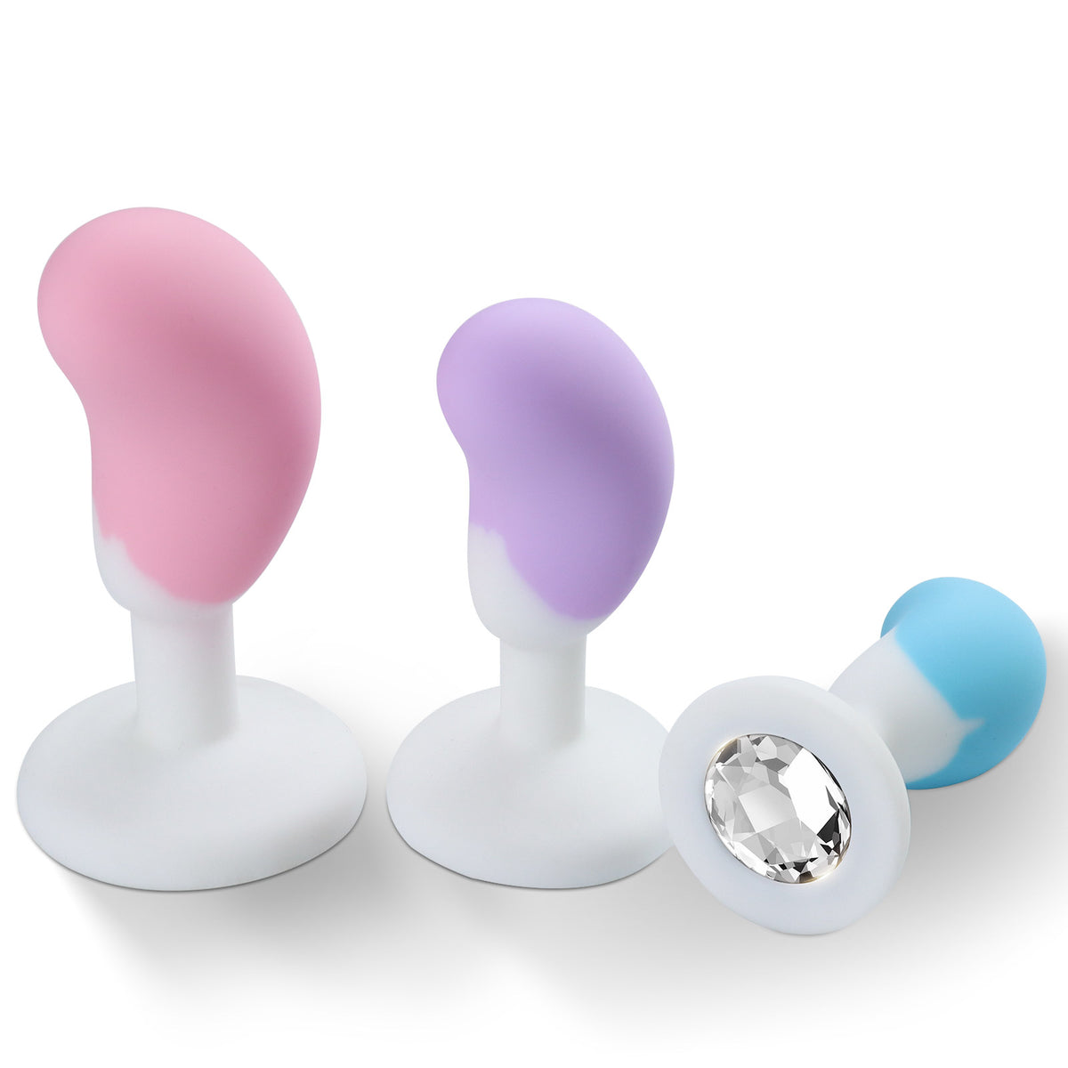 3-Piece Curved Silicone Anal Plug Set – Graduated Sizes with Jewel Bases