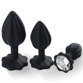 3-Piece Black Silicone Anal Plug Set – Graduated Sizes with Crystal Jewel Bases