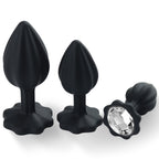 3-Piece Black Silicone Anal Plug Set – Graduated Sizes with Crystal Jewel Bases