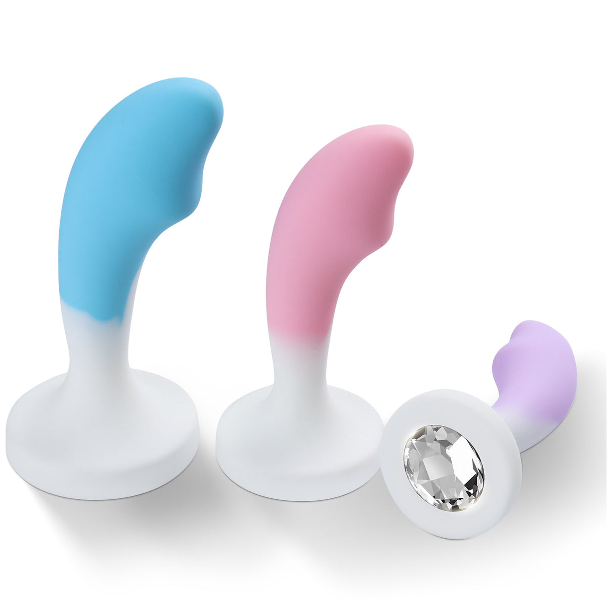 3-Piece Curved Silicone Anal Plug Set – Graduated Sizes with Crystal Jewel Bases